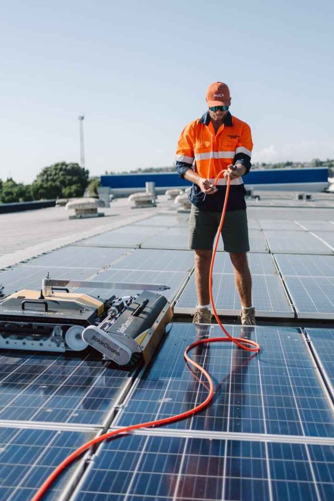 Robotic solar panel cleaning